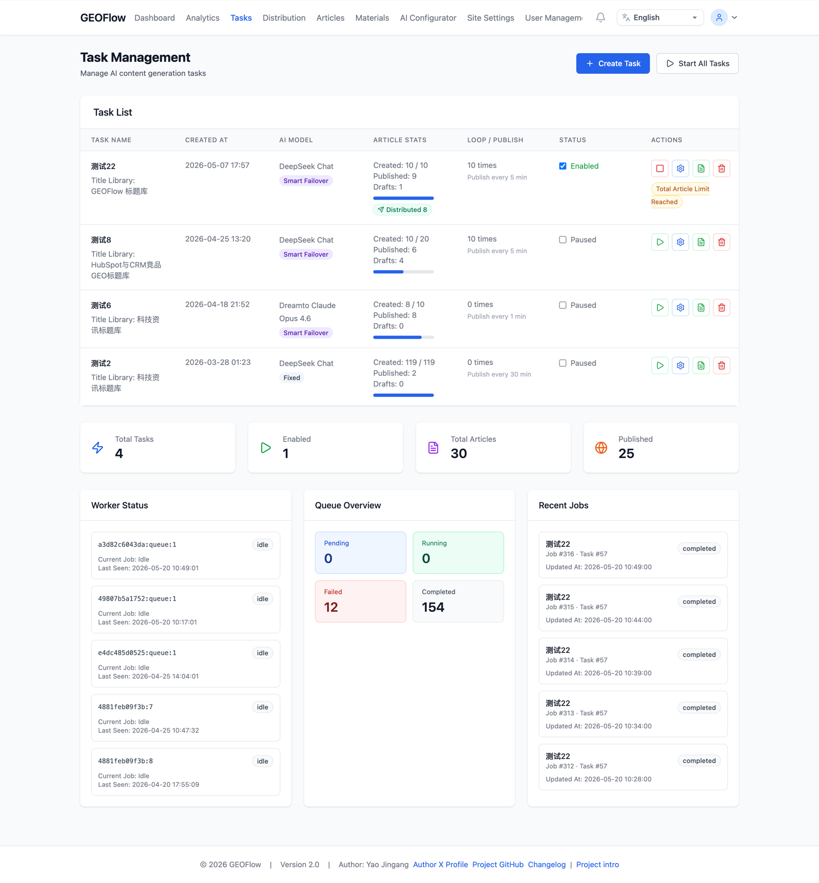 GEOFlow task management preview