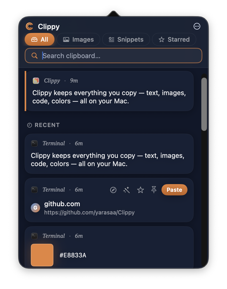 Clippy main popover