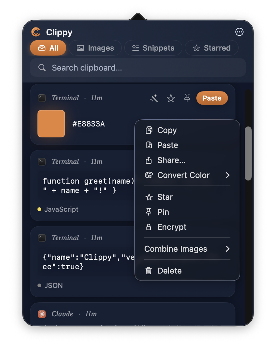 Right-click context menu
