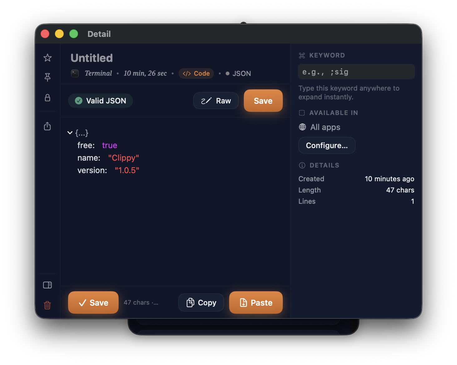 JSON detail view