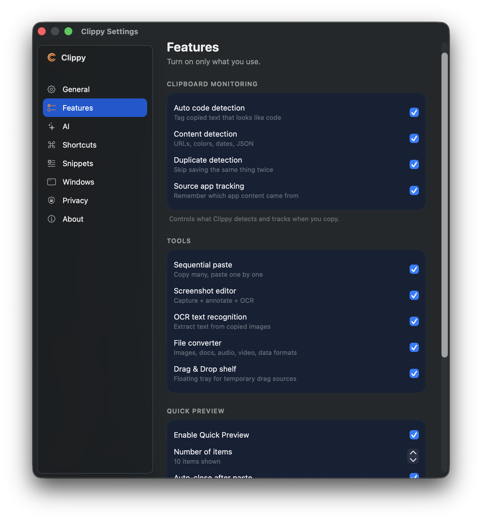 Settings → Features