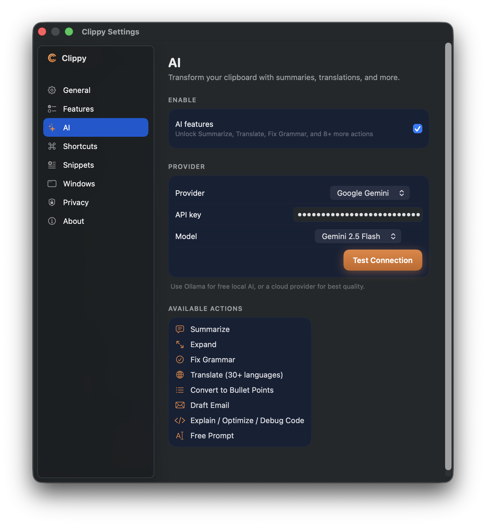 Settings → AI