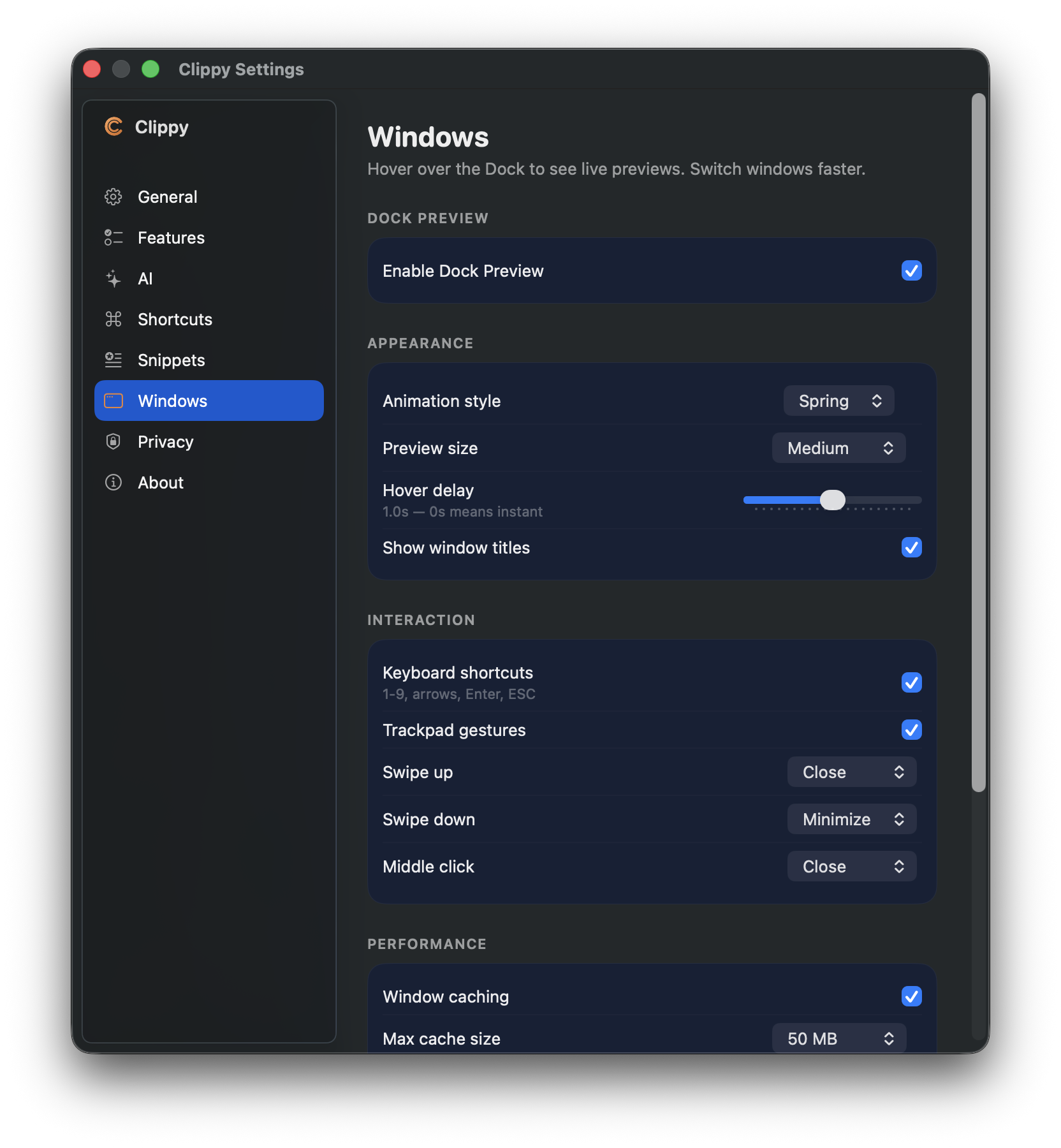 Settings → Windows
