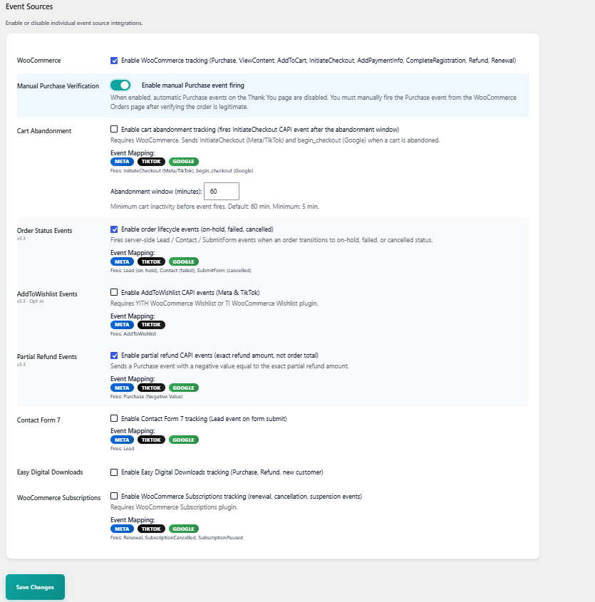 WooCommerce Event Sources Settings