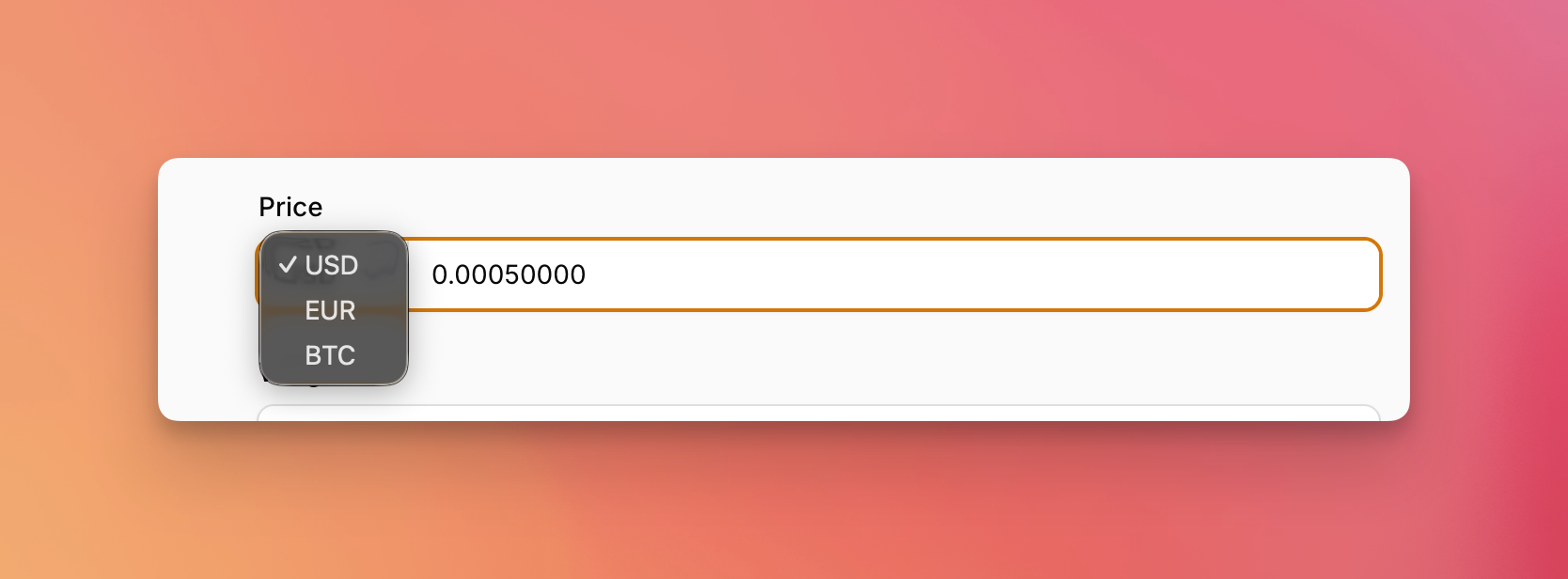 Currency Dropdown