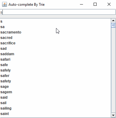 Auto-Complete Example By Trie