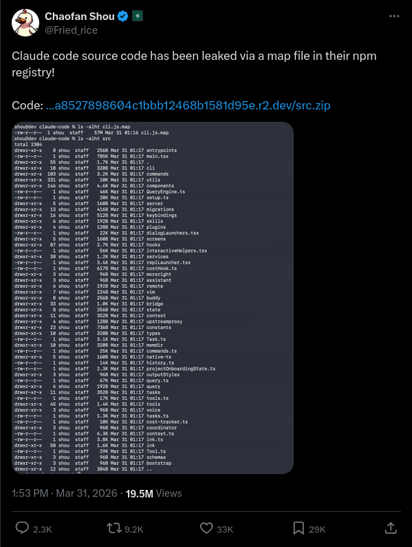 The tweet announcing the leak