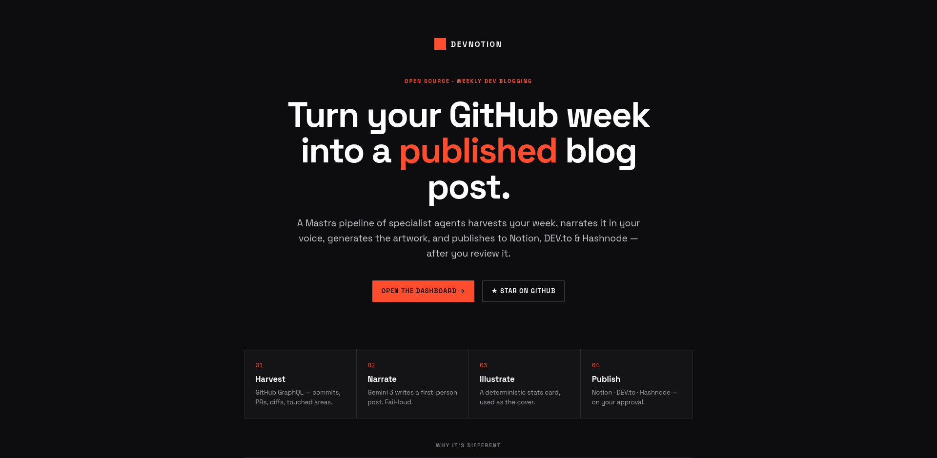 DevNotion landing page