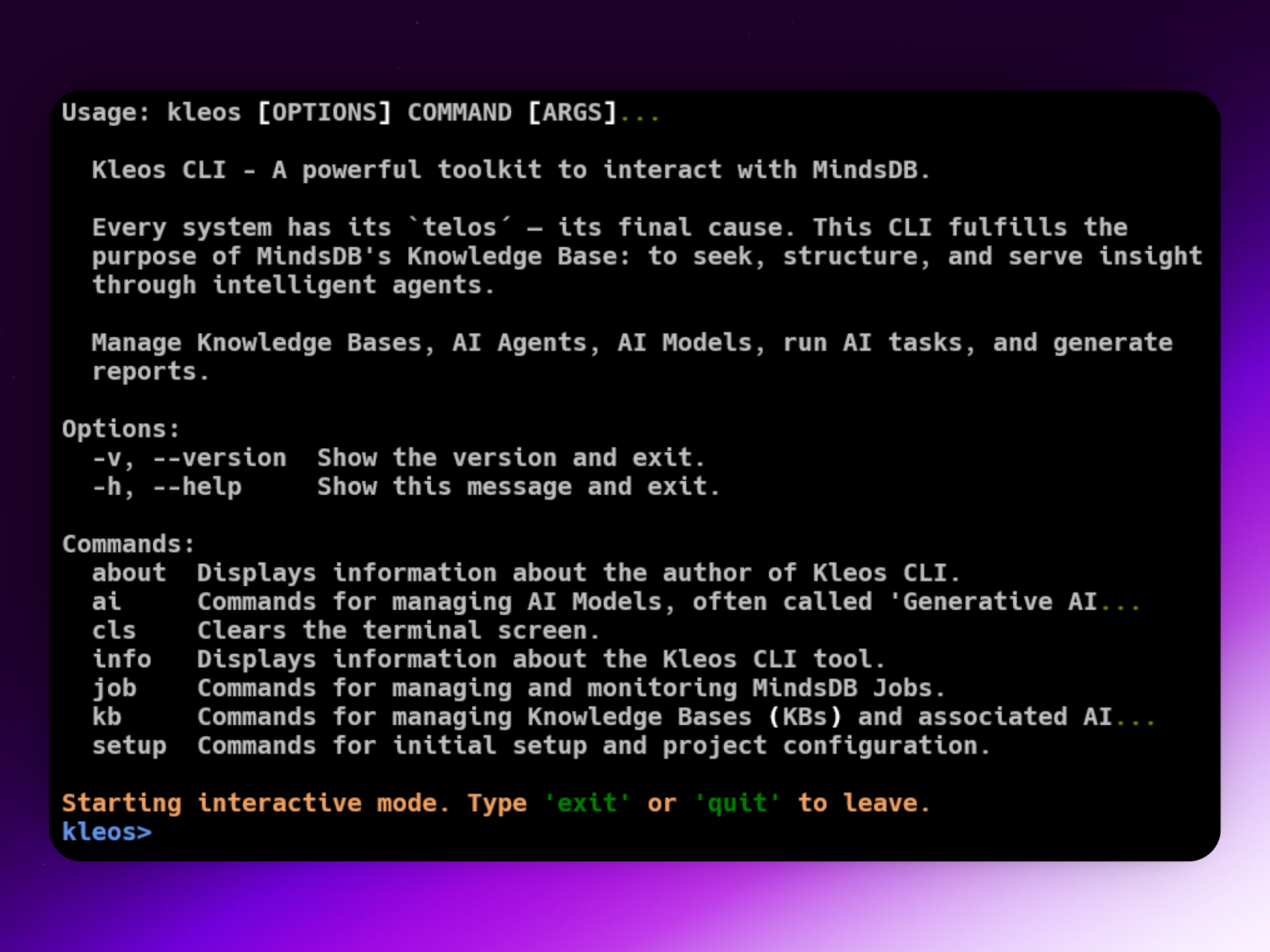 Kleos CLI Commands