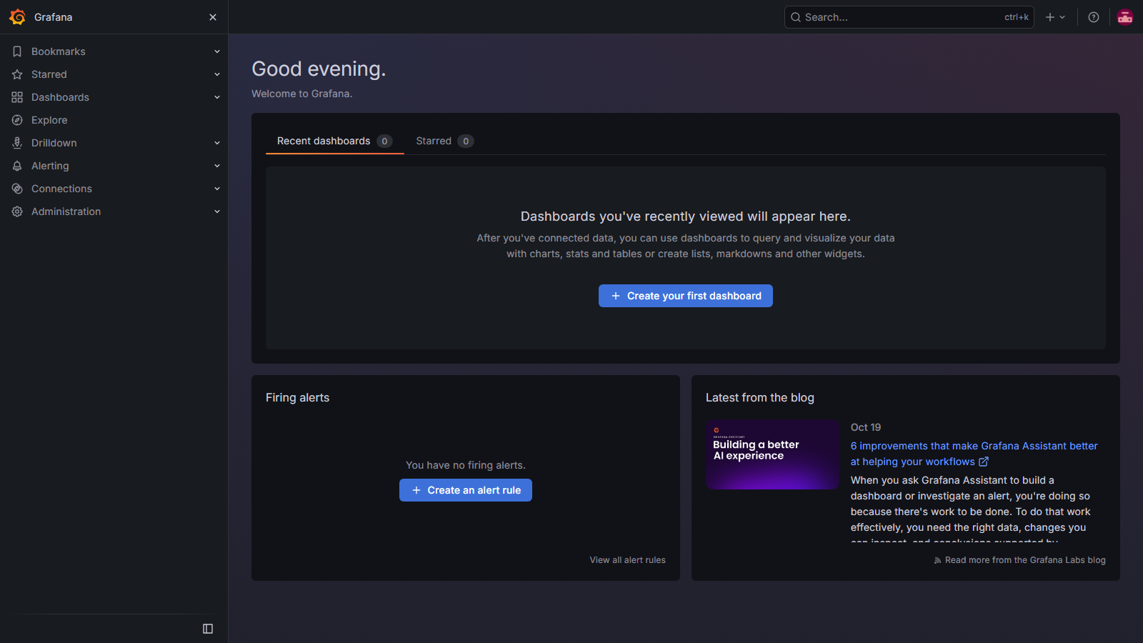 Grafana home screen