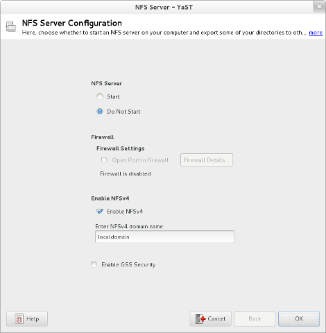 YaST NFS Server Module screenshot
