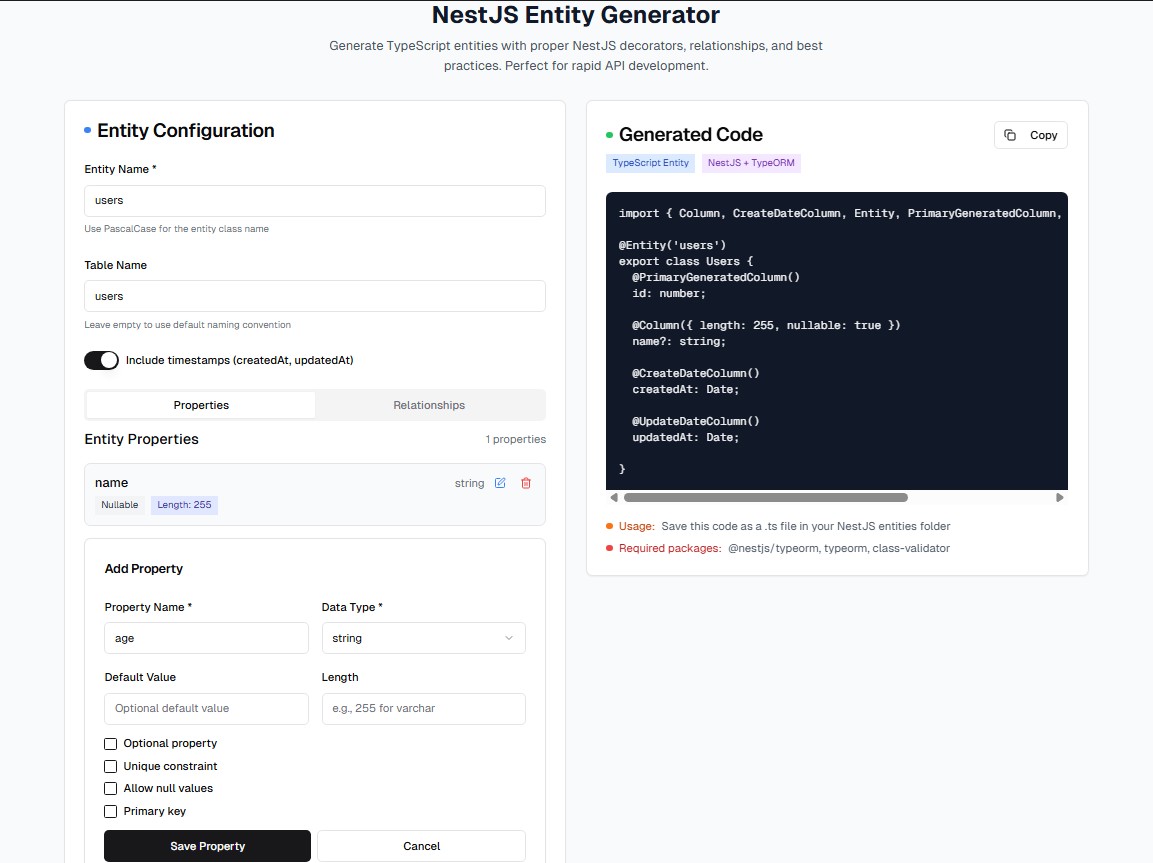 GitHub - yateendra/NestJS-Entity-Generator: Generate TypeScript ...