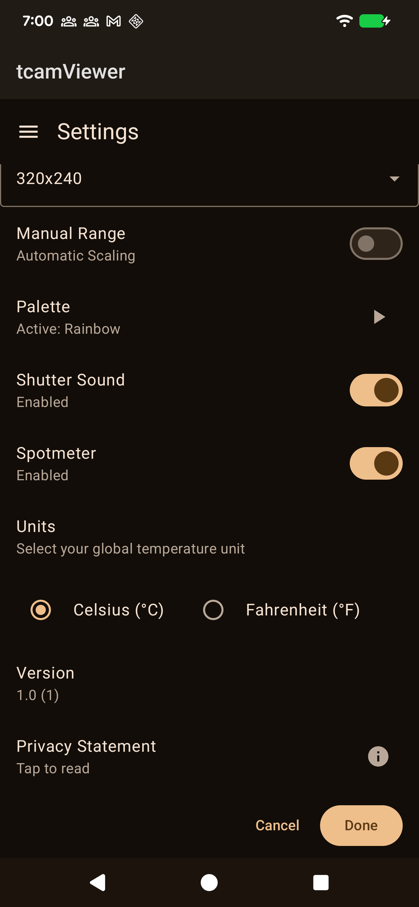 Settings connected bottom