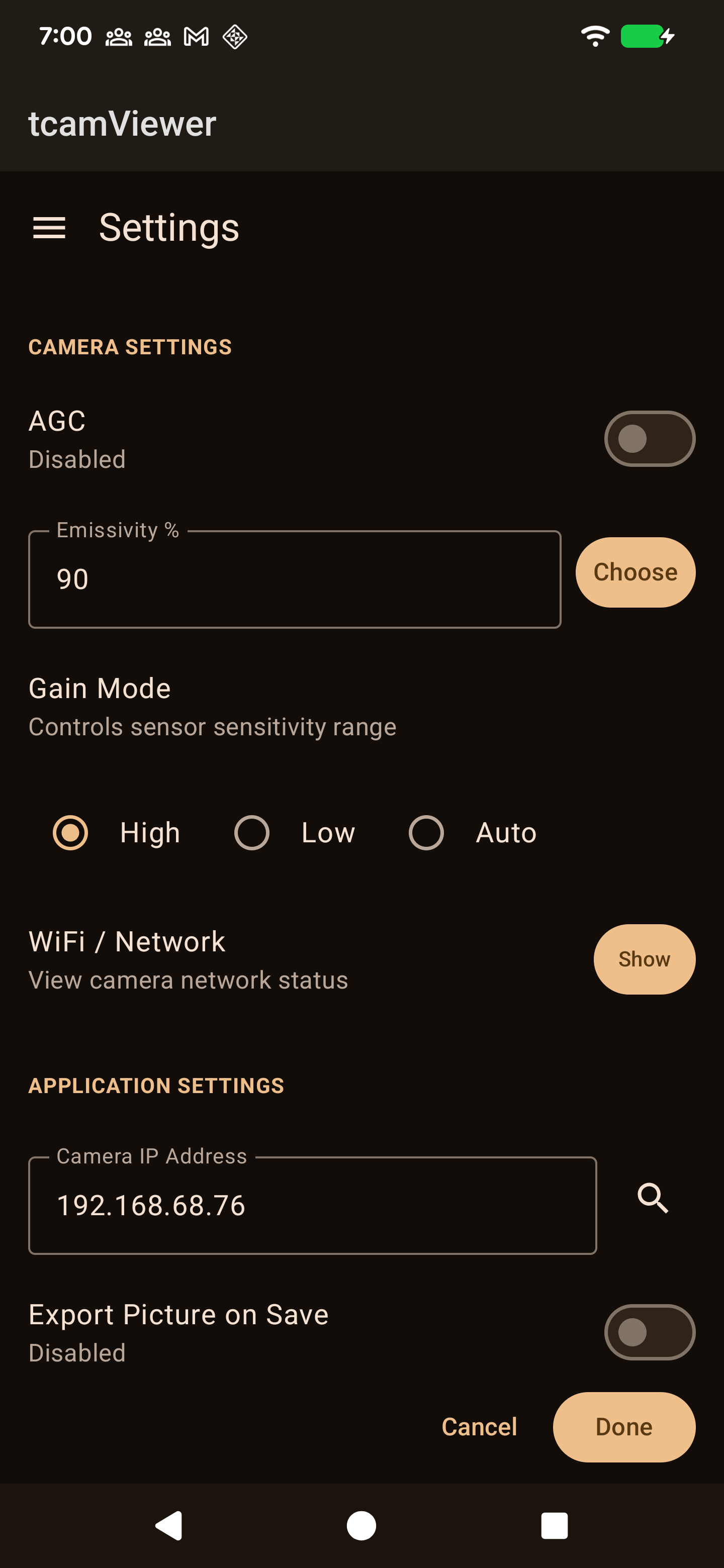 Settings connected top