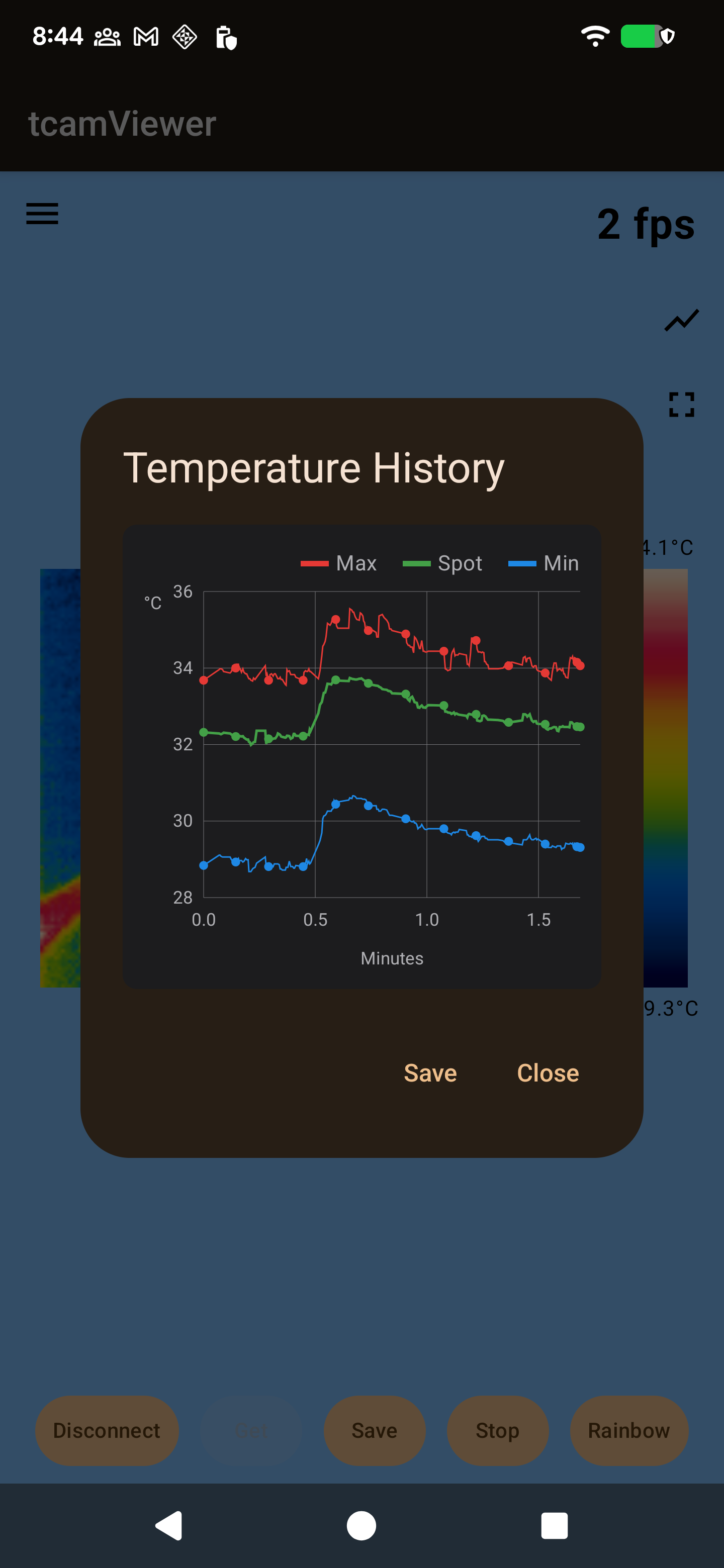 Temperature history dialog
