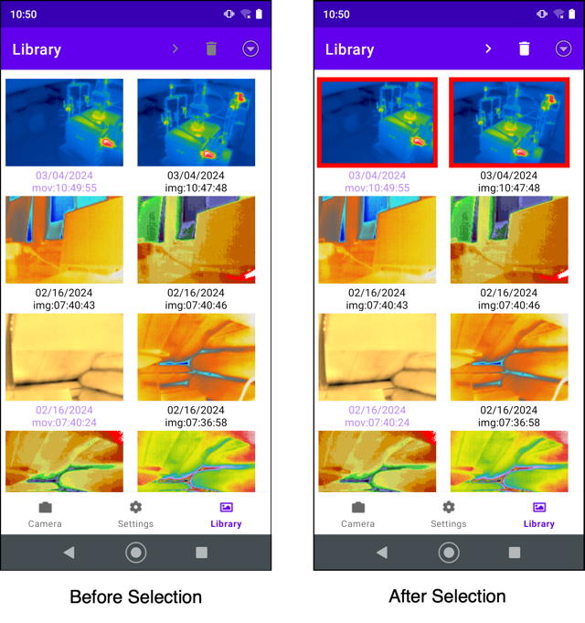 Selecting images in the Library Screen