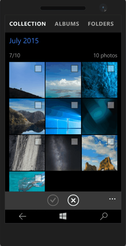 Выбор фотографии с камера в Windows 10 Mobile