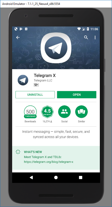Telegram X on Android Emulator