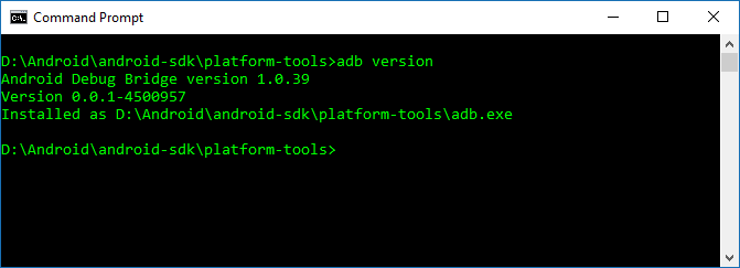 demo how check ADB version from console