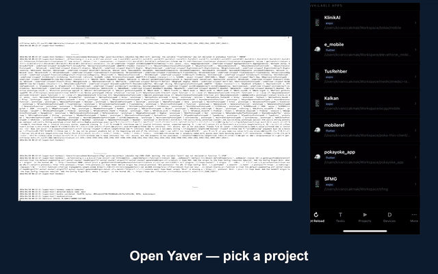 Demo: a task sent from a phone runs on the desktop agent and the app reloads live on the device