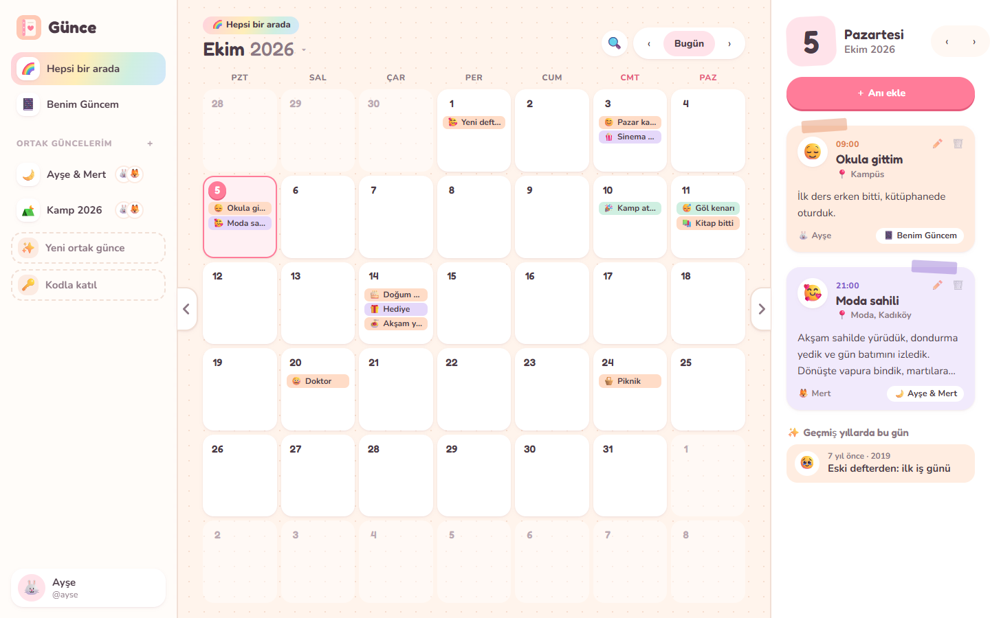Monthly calendar with the day panel open