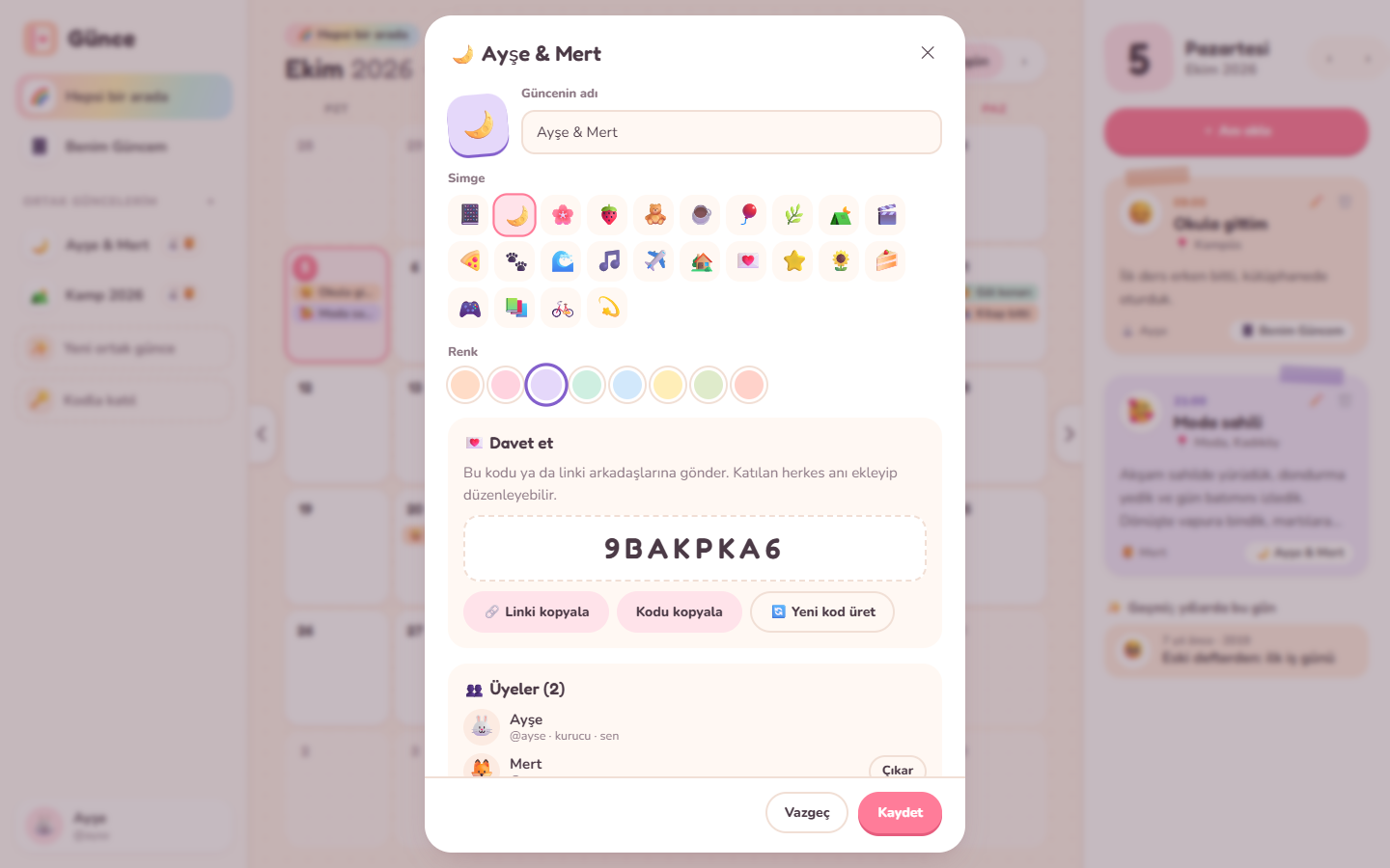 Shared journal settings with invite code