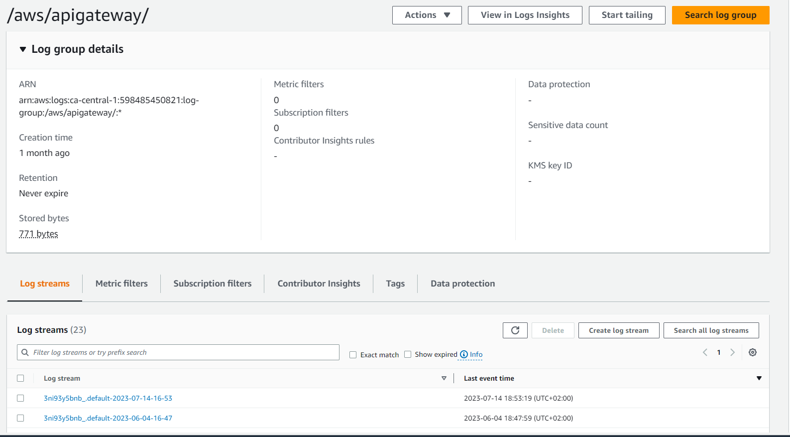 API Gateway Cloudwatch Logs