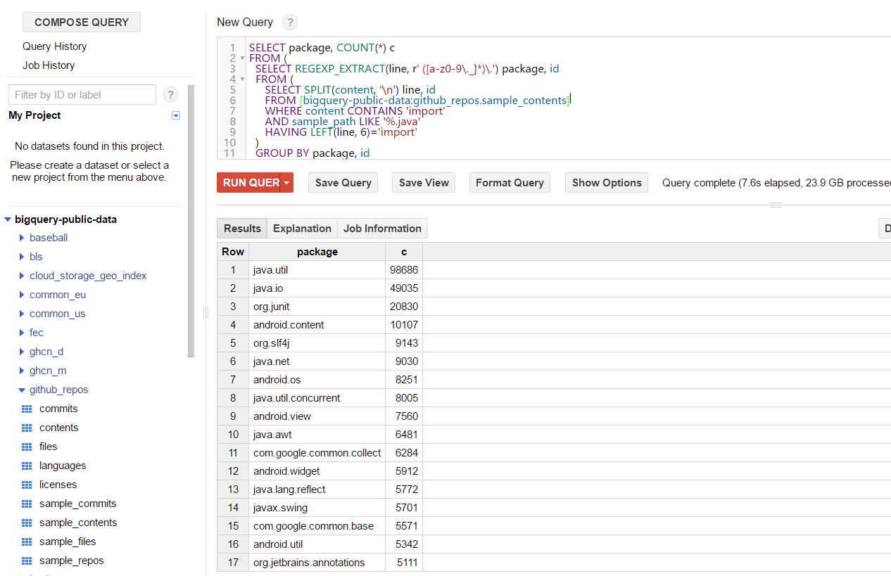 big query screenshot