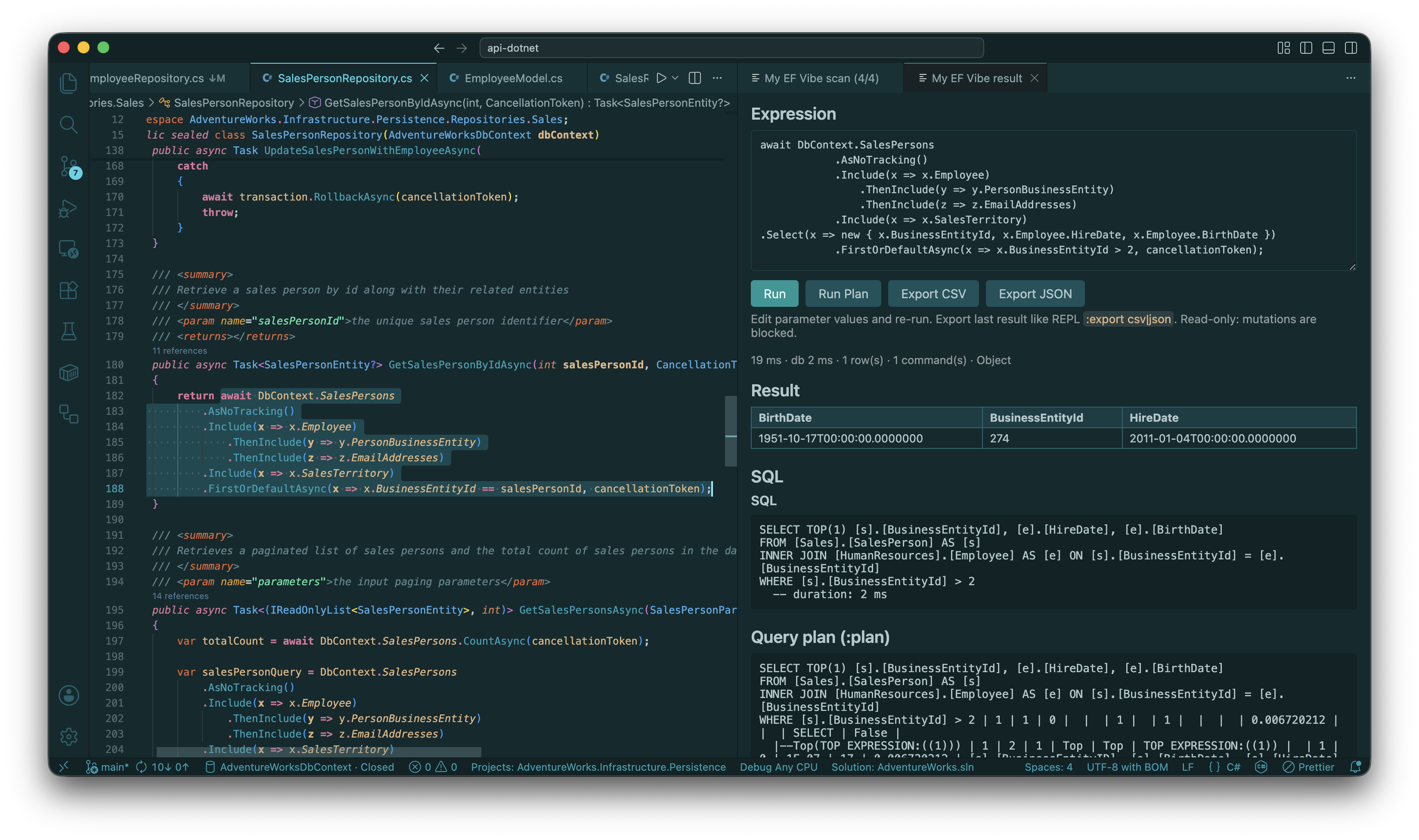 Run Selection with result panel and SQL