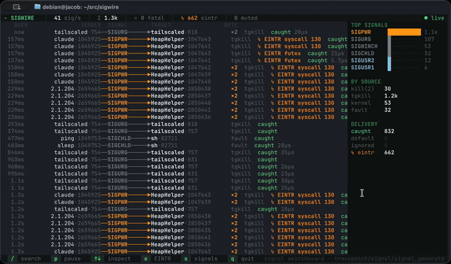 sigwire streaming live signals as a switchboard in the terminal