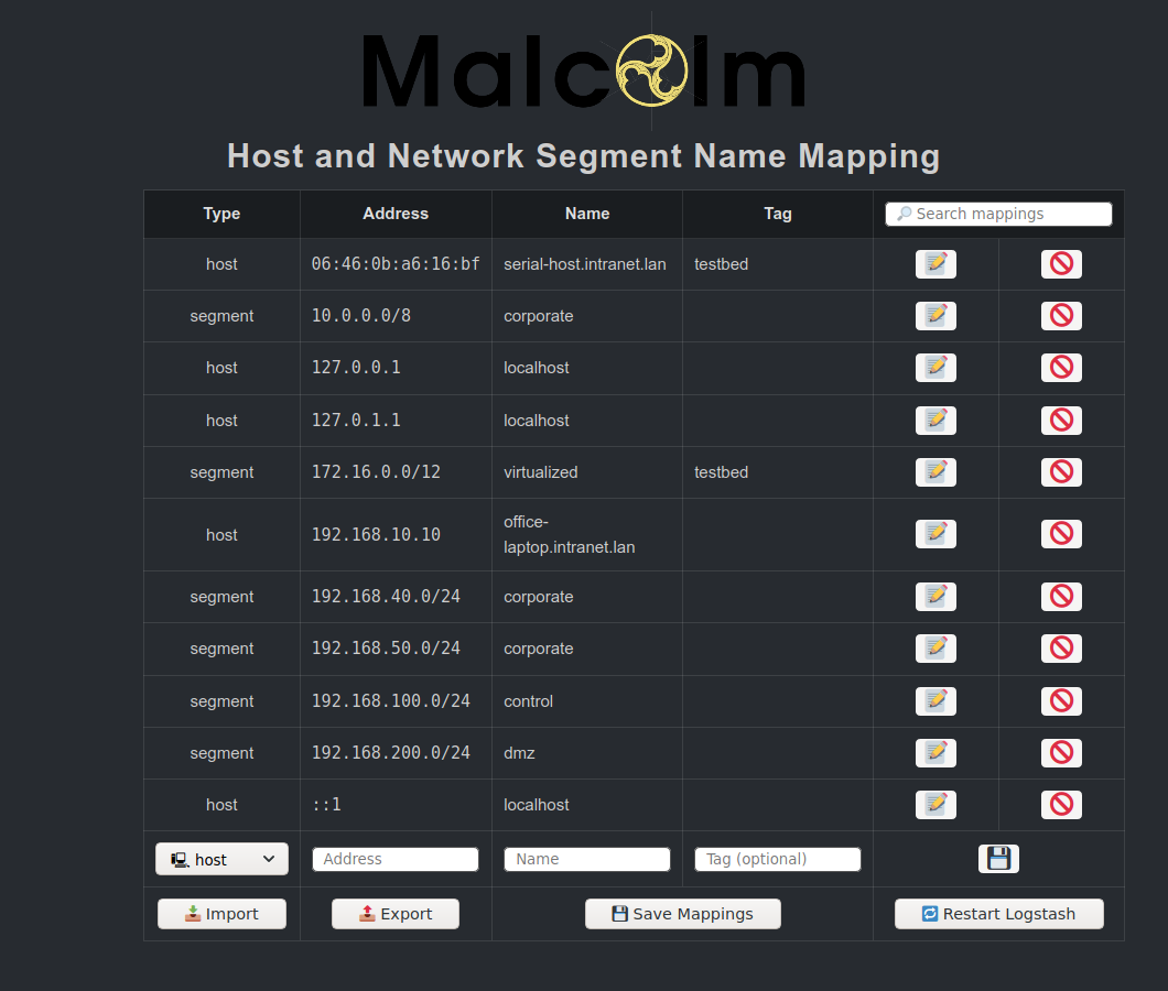 Host and Subnet Name Mapping Editor