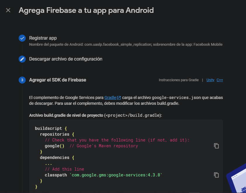 Firebase configuration screenshots 1