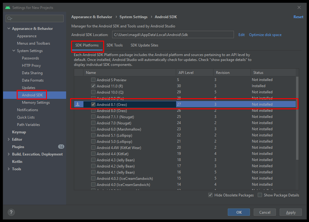 Android SDK/SDK Platforms/Android 8.1 (Oreo)