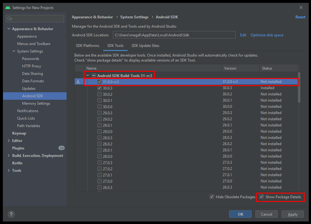 Android SDK Build-Tools 31-rc3