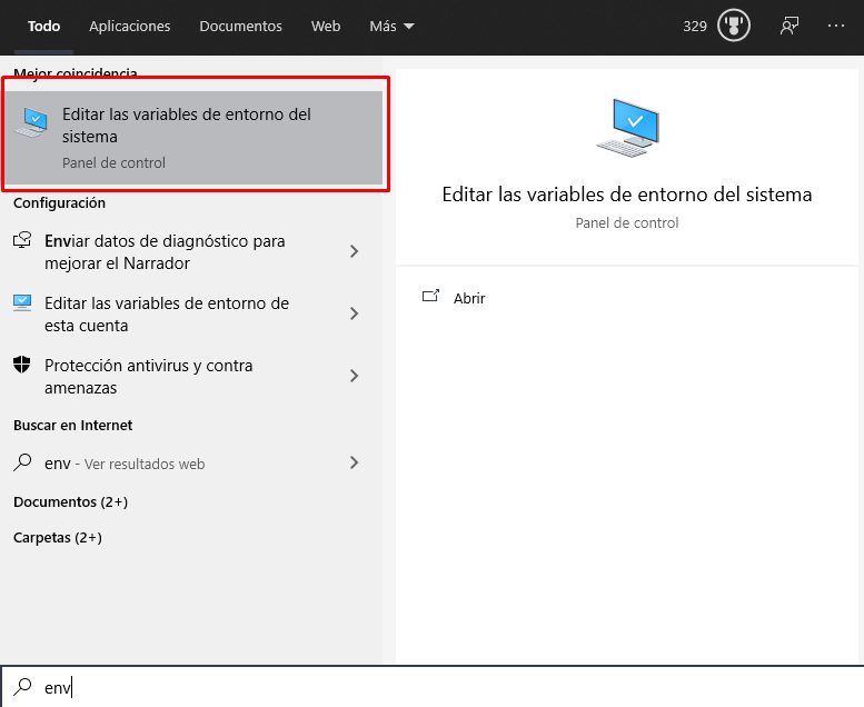 Buscar | Editar las variables de entorno del sistema