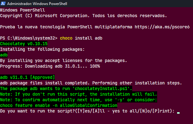 choco install adb | Installing
