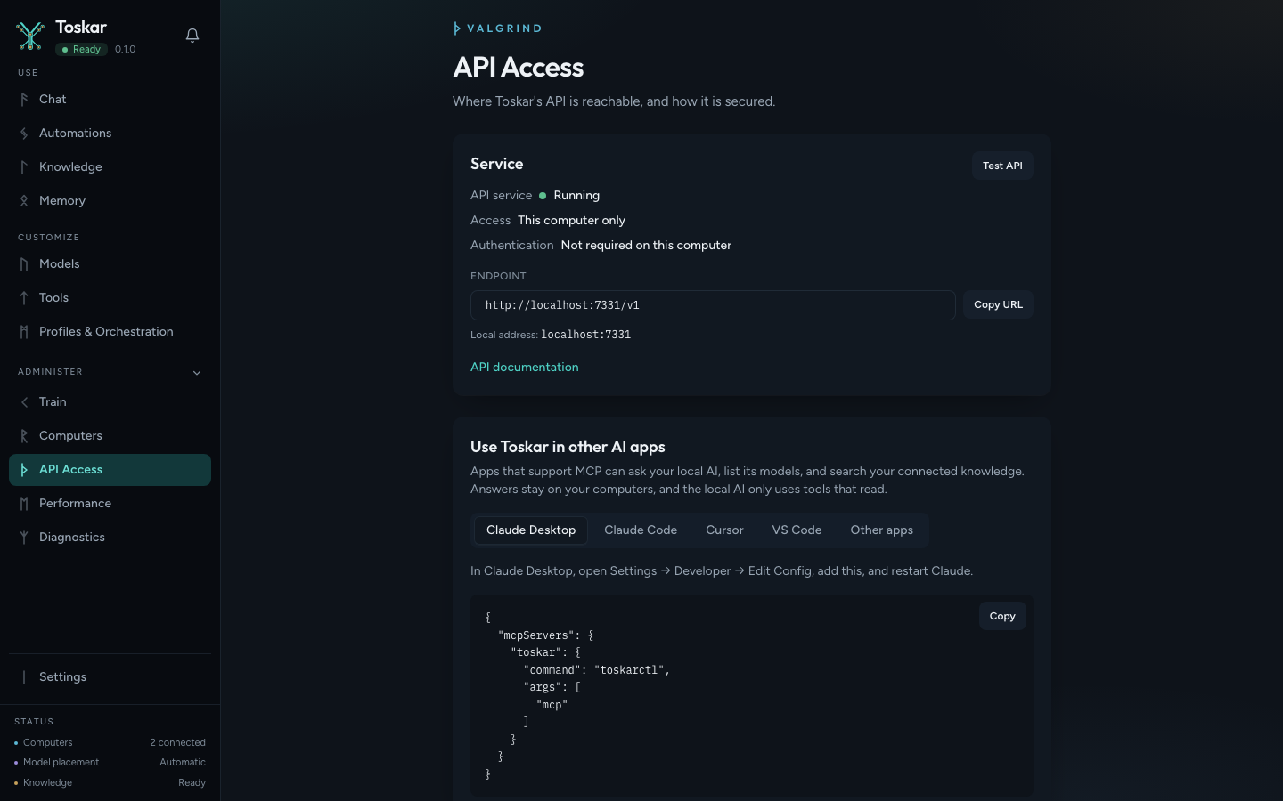Local API access and API keys