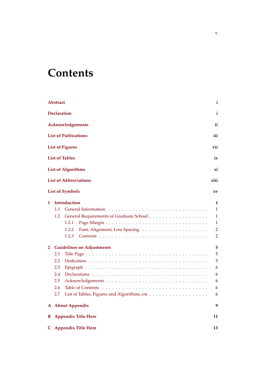 table of contents