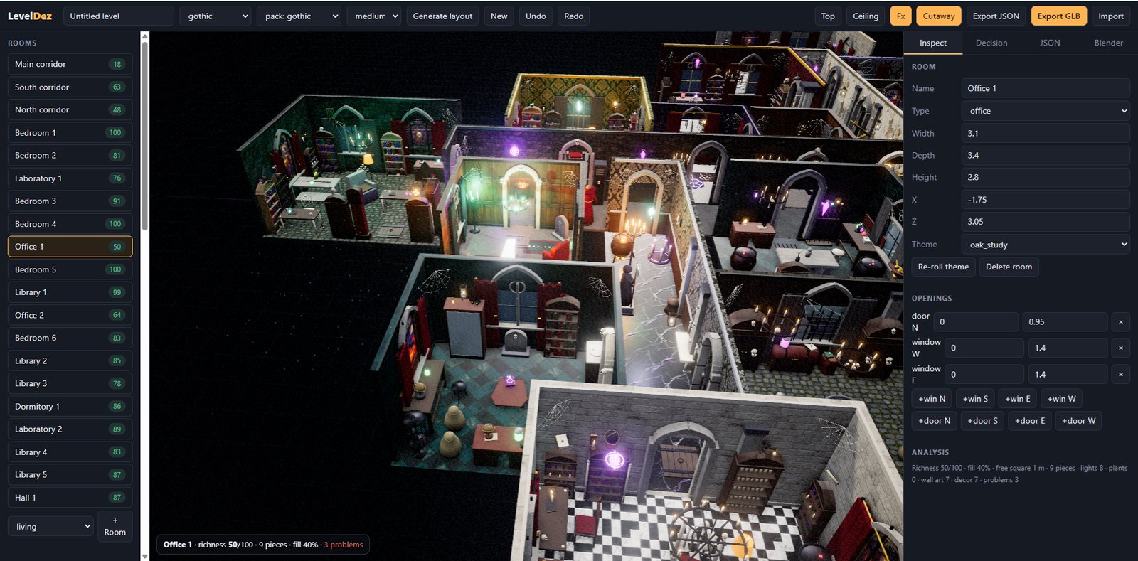 Rooms with different wallpapers, floors and lighting