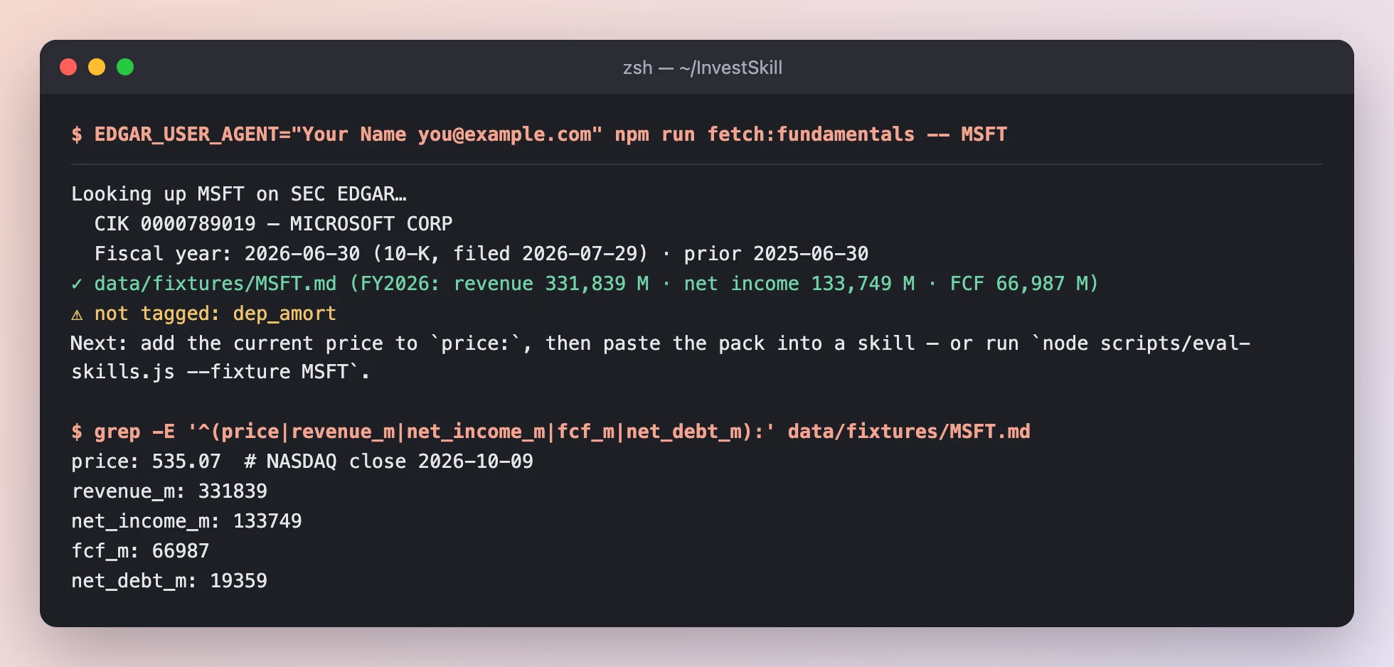 fetch:fundamentals 從 SEC EDGAR 下載微軟 FY2026 10-K 數字
