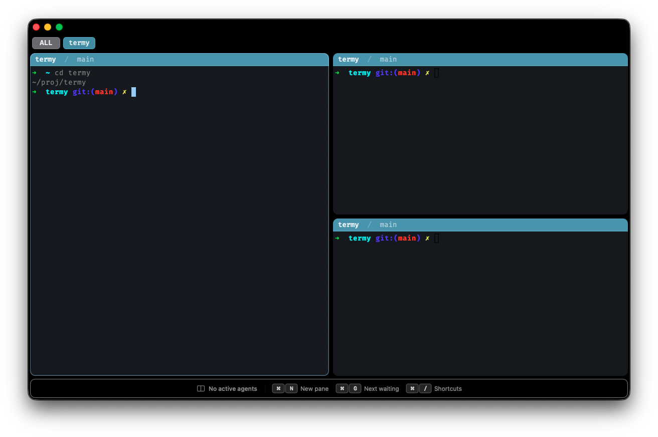 Three-pane split layout on a single project