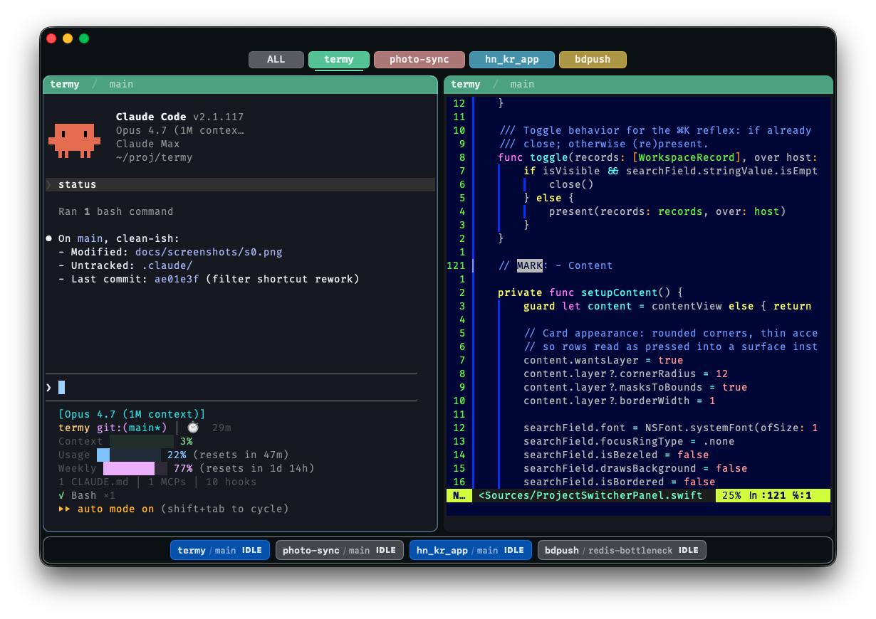 Dark side-by-side with an editor