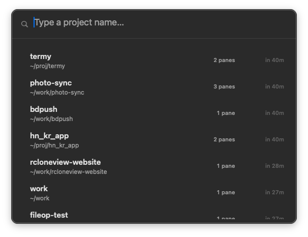 ⌘K fuzzy project switcher
