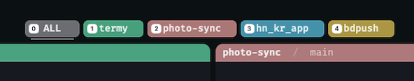 Filter bar with numbered project pills visible while holding ⌘