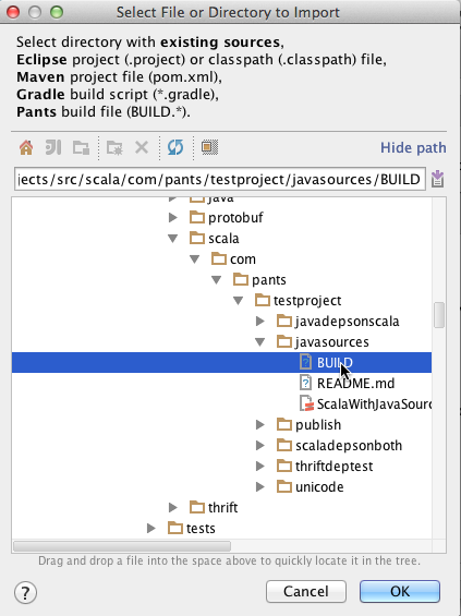 Import project from BUILD file