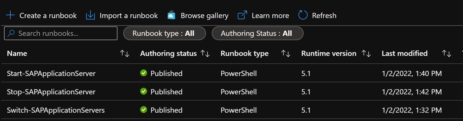 automation account runbooks