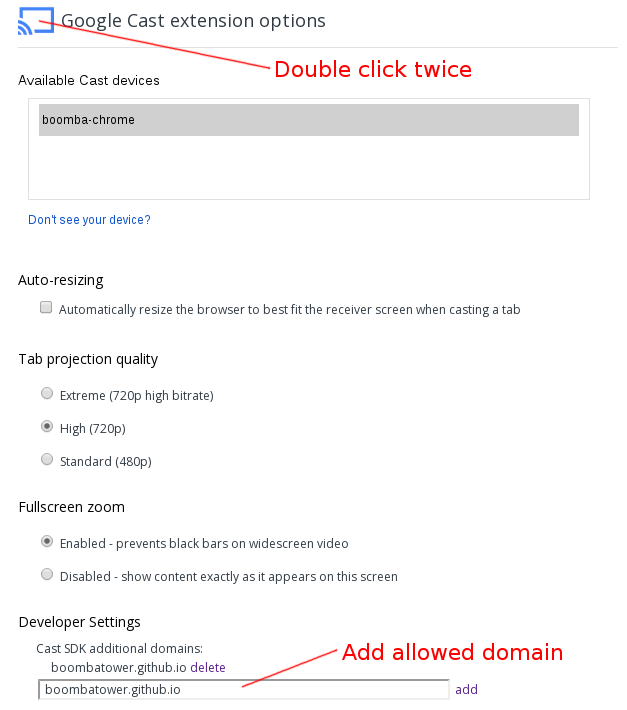 Add domain to Chromecast extension