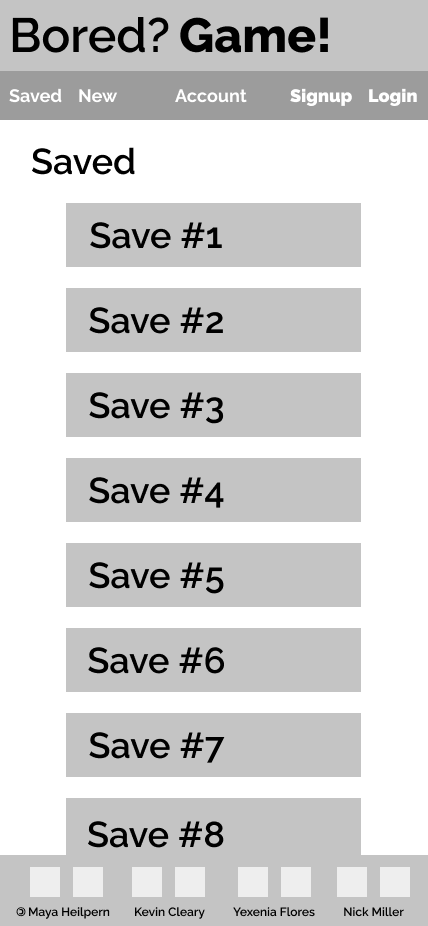 Saved games screen wireframe