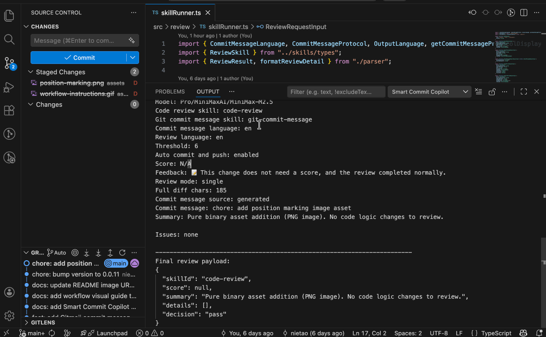 Smart Commit Copilot workflow instructions