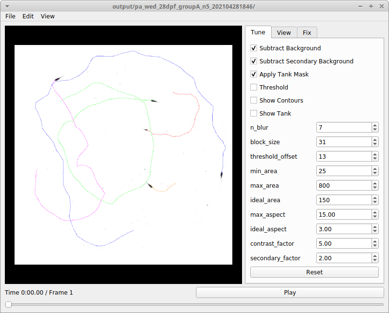 Interactive tuning of tracking parameters with the GUI.